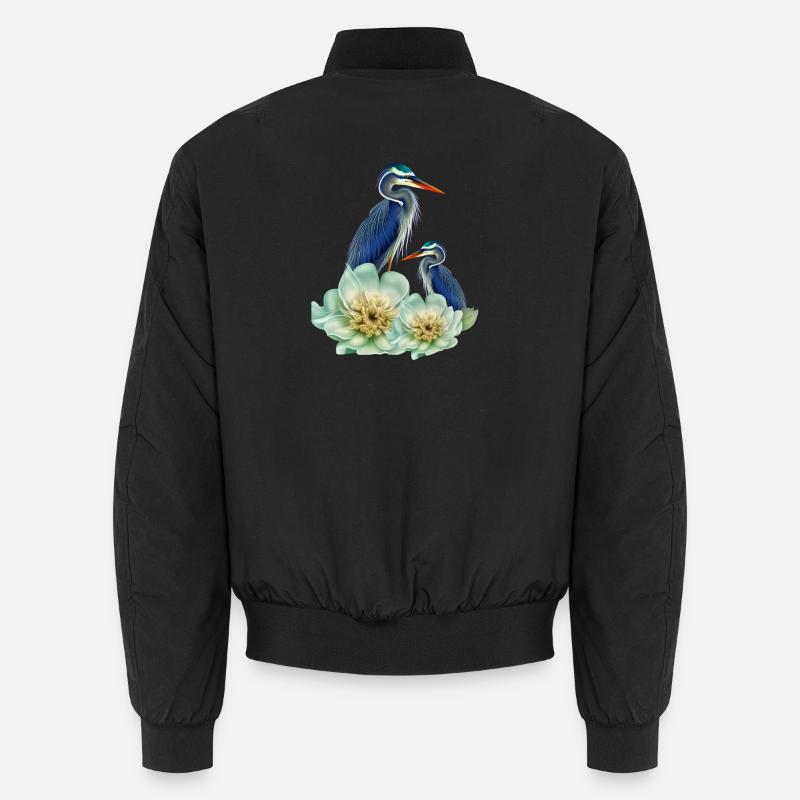 Der elegante Kranich mit Blumen Unisex Bomberjacke