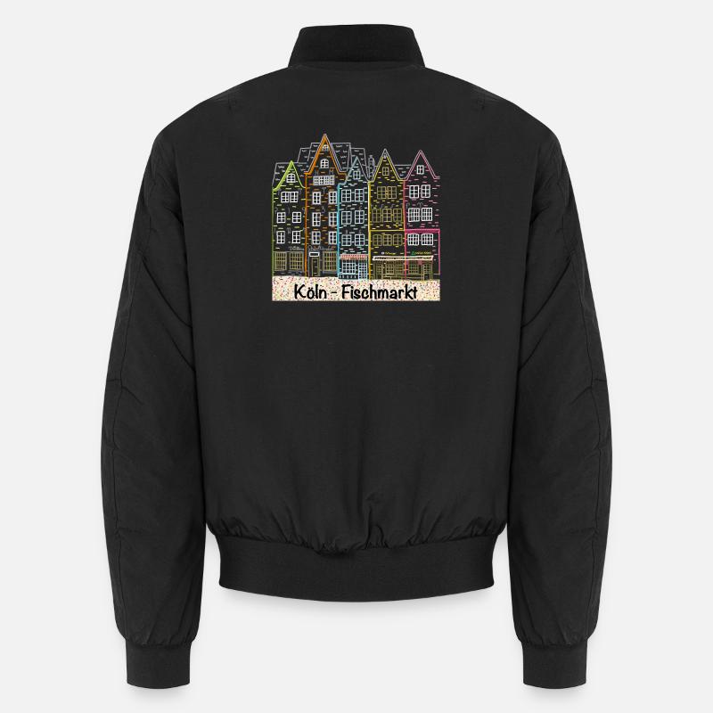 Cologne fish market, Germany, line drawing Unisex Bomber Jacket