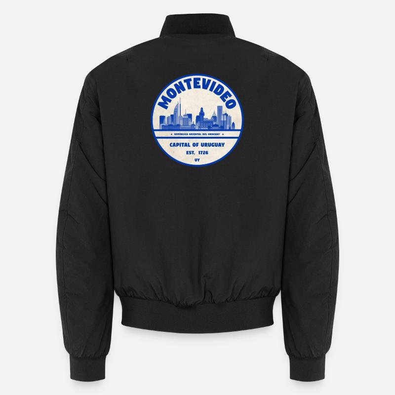 Montevideo Skyline Blue City Seal - Unisex Bomber Jacket - black