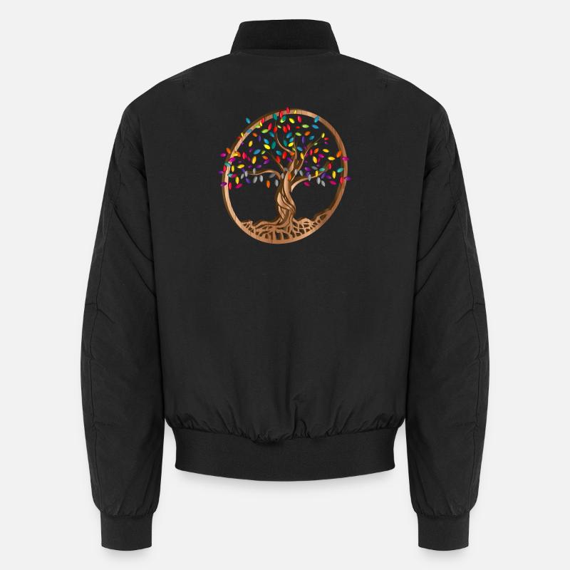 Médaillon d’arbre avec des feuilles colorées en aspect bois Bomber unisexe