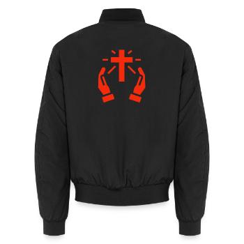 Jesus, Jesus, Jesus Christian Christian Christian - Unisex Bomber Jacket - black - Back - AI Model Male 185 light (185cm)