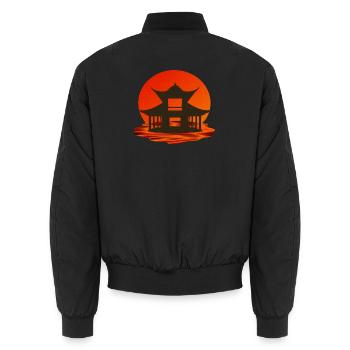 tagesanbruch, shintoschrein, japanische tradition - Unisex Bomberjacke - Schwarz - Hinten - AI Model Male 185 light (185cm)