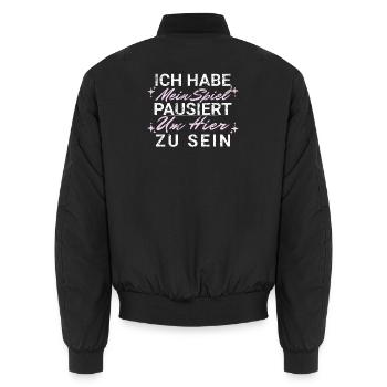 Ich habe mein Spiel pausiert Hier zu sein - Unisex Bomberjacke - Schwarz - Hinten - AI Model Male 185 light (185cm)