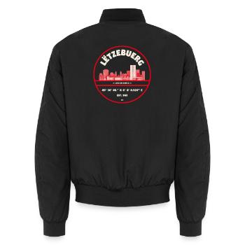 Emblème de la skyline luxembourgeoise avec coordonnées - Bomber unisexe - noir - Dos - AI Model Male 185 light (185cm)
