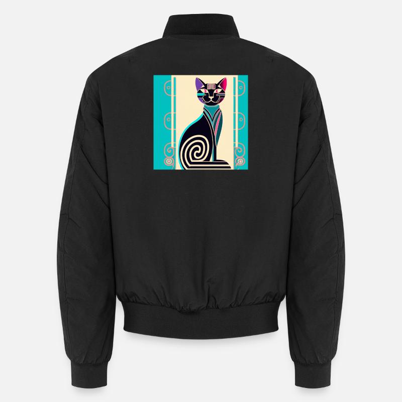 Neon Spiral Cat Art Deco - Unisex Bomber Jacket - black