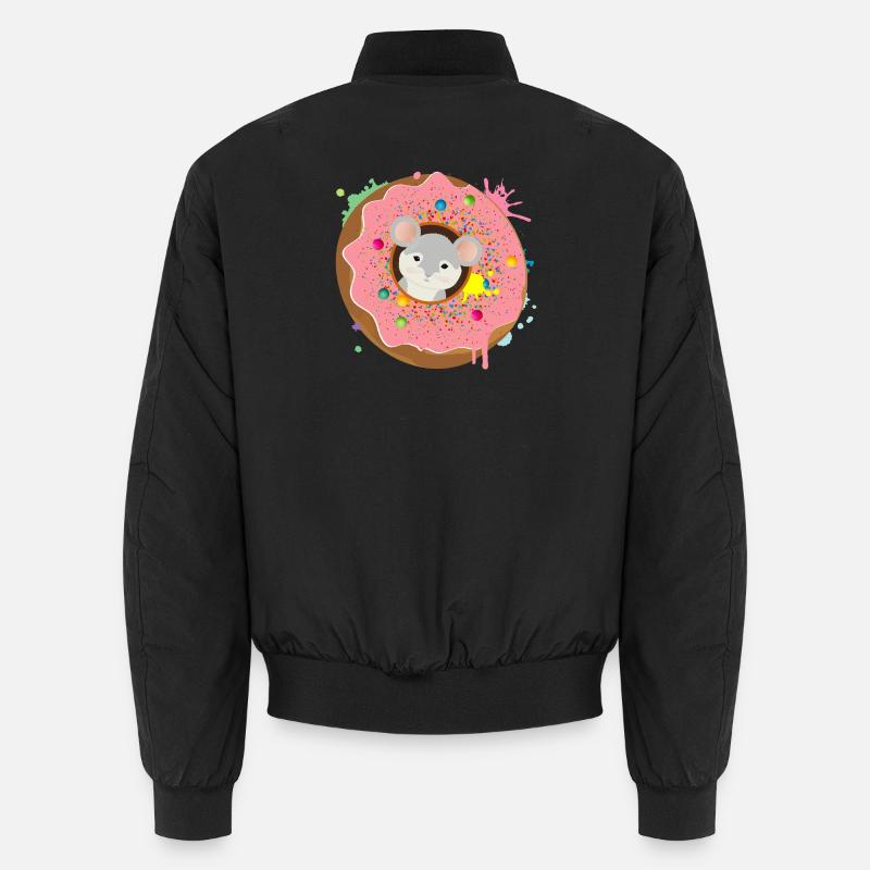Souris grise assise dans le beignet avec glaçure rose Bomber unisexe