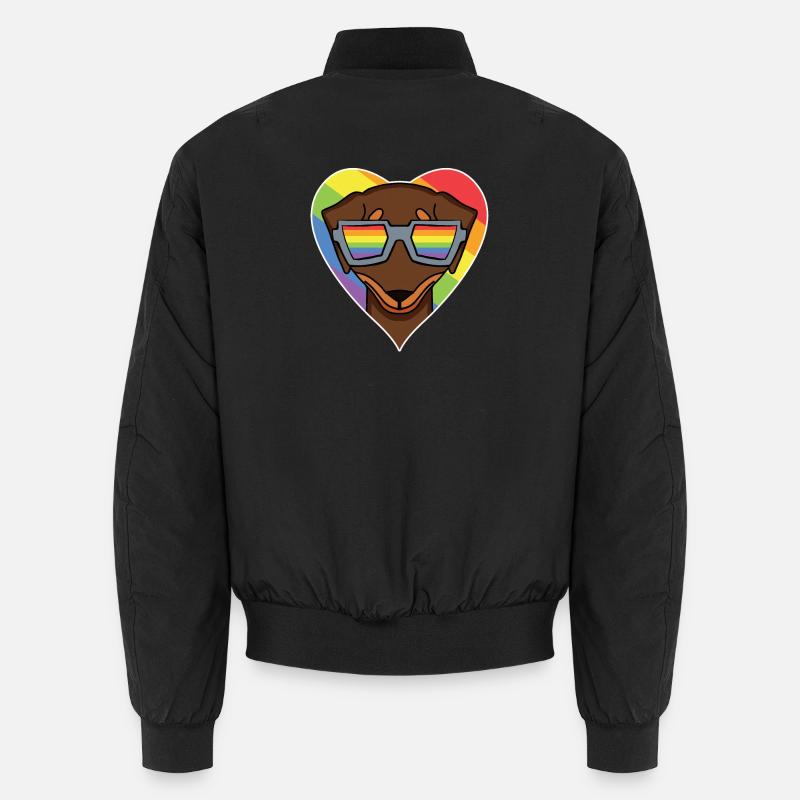 Regenbogen - Hund mit Brille - Dackel - Unisex Bomberjacke - Schwarz