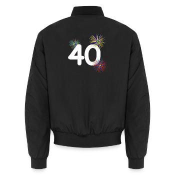 frauen apparel, 40 buntes Feuerkerk - Unisex Bomberjacke - Schwarz - Hinten - AI Model Male 185 light (185cm)