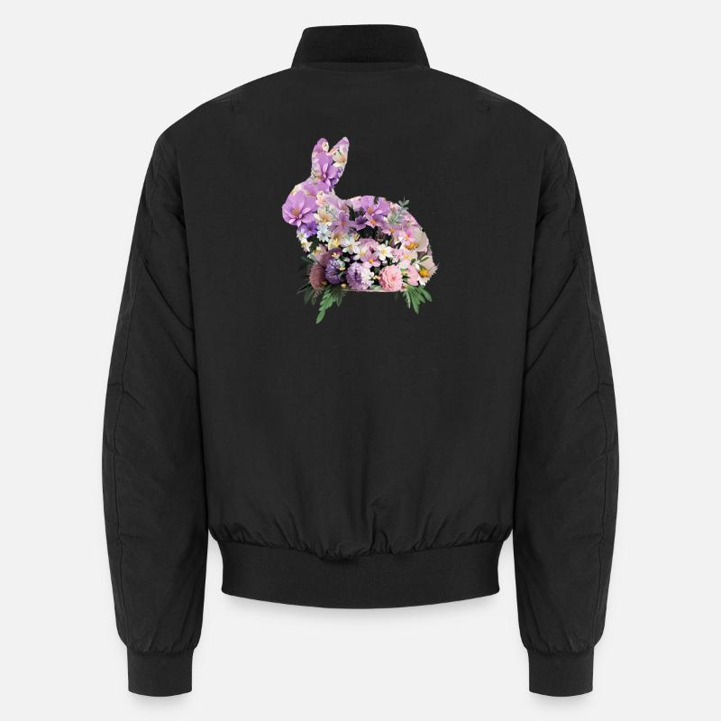 Fleurs lapin de Pâques - Bomber unisexe - noir