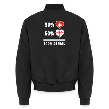 Georgien und Schweiz 100% Genial Flagge - Unisex Bomberjacke - Schwarz - Hinten - AI Model Male 185 light (185cm)