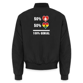 Ghana und Schweiz 100% Genial Flagge - Unisex Bomberjacke - Schwarz - Hinten - AI Model Male 185 light (185cm)