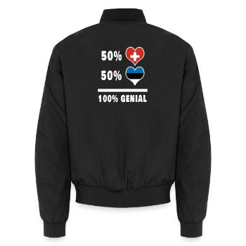 Estland und Schweiz 100% Genial Flagge - Unisex Bomberjacke - Schwarz - Hinten - AI Model Male 185 light (185cm)