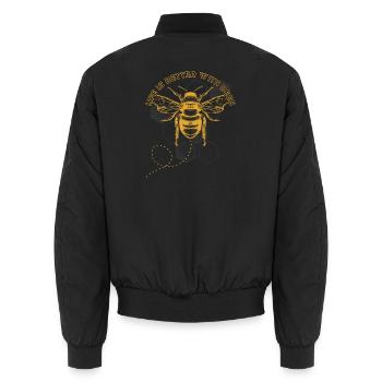 Bee Hex Grid: Life is Better with Bees - Unisex Bomber Jacket - black - Back - AI Model Male 185 light (185cm)