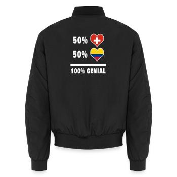 Kolumbien und Schweiz 100% Genial Flagge - Unisex Bomberjacke - Schwarz - Hinten - AI Model Male 185 light (185cm)