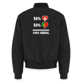 Portugal und Schweiz 100% Genial Flagge - Unisex Bomberjacke - Schwarz - Hinten - AI Model Male 185 light (185cm)