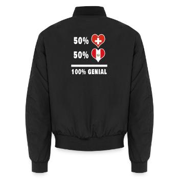 Peru und Schweiz 100% Genial Flagge - Unisex Bomberjacke - Schwarz - Hinten - AI Model Male 185 light (185cm)