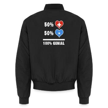 Somalia und Schweiz 100% Genial Flagge - Unisex Bomberjacke - Schwarz - Hinten - AI Model Male 185 light (185cm)