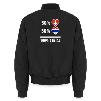 Thailand und Schweiz 100% Genial Flagge - Unisex Bomberjacke - Schwarz - Hinten - AI Model Male 185 light (185cm)
