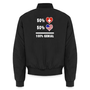USA und Schweiz 100% Genial Flagge - Unisex Bomberjacke - Schwarz - Hinten - AI Model Male 185 light (185cm)