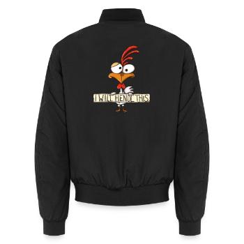 I will hendl this - Hahn, lustiger Spruch - Unisex Bomberjacke - Schwarz - Hinten - AI Model Male 185 light (185cm)