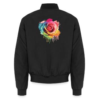 Rose aquarelle arc-en-ciel - Bomber unisexe - noir - Dos - AI Model Male 185 light (185cm)