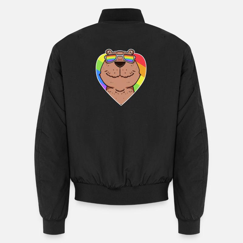 Regenbogen - Capybara mit Brille und Herz Unisex Bomberjacke