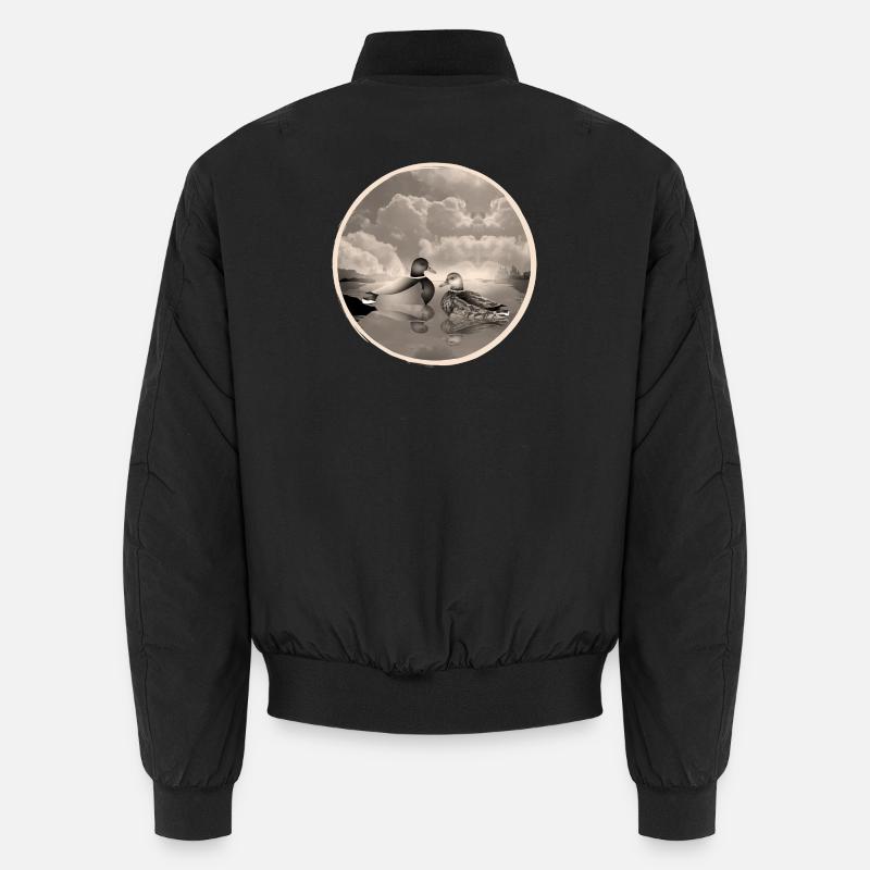 Duck couple in duck pond in nostalgic sepia Unisex Bomber Jacket