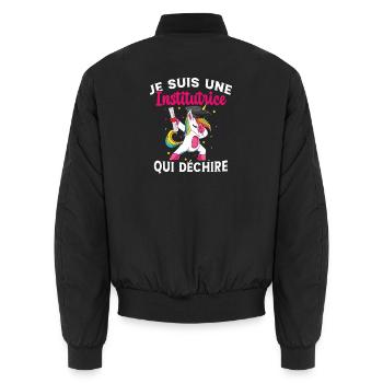 Femme Institutrice Qui Déchire Idée Enseignant - Bomber unisexe - noir - Dos - AI Model Male 185 light (185cm)