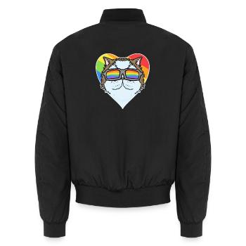 Rainbow - Cat Persian cat with glasses and heart - Unisex Bomber Jacket - black - Back - AI Model Male 185 light (185cm)