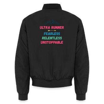 Ultra Runnner - Furchtlos. Unerbittlich. Unaufhaltsam. - Unisex Bomberjacke - Schwarz - Hinten - AI Model Male 185 light (185cm)