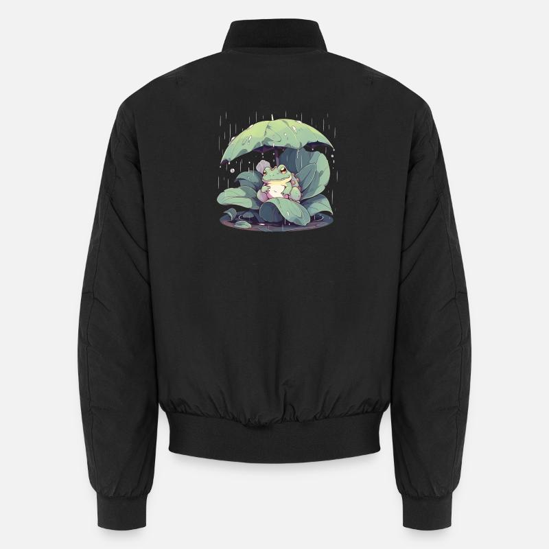 Frosch unter dem Schirm zwischen den Blättern Unisex Bomberjacke