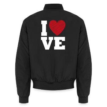Liebesherz-Typografie für den Valentinstag - Unisex Bomberjacke - Schwarz - Hinten - AI Model Male 185 light (185cm)