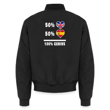 Spanien und Großbritannien 100% Genius Flagge - Unisex Bomberjacke - Schwarz - Hinten - AI Model Male 185 light (185cm)