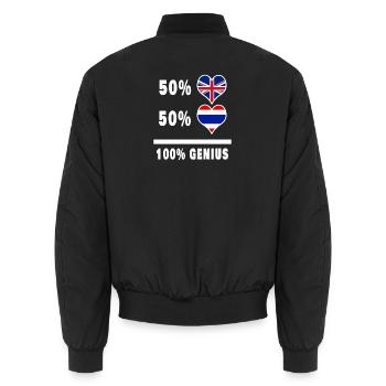 Thailand und Großbritannien 100% Genius Flagge - Unisex Bomberjacke - Schwarz - Hinten - AI Model Male 185 light (185cm)