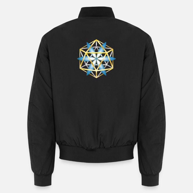 Geometric Mandala Design Blue Gold - Unisex Bomber Jacket - black