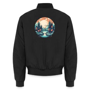 Forêt de clair de lune au bord du lac - Bomber unisexe - noir - Dos - AI Model Male 185 light (185cm)