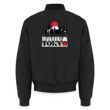 Tokyo Skyline Retro Red Sun Design - Unisex Bomber Jacket - black - Back - AI Model Male 185 light (185cm)