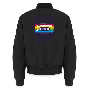 Vintage Rainbow Cassette 1993 - Unisex Bomber Jacket - black - Back - AI Model Male 185 light (185cm)