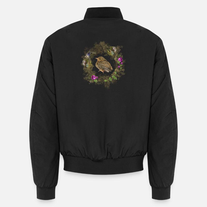 Robin aux fleurs délicates et aux bleus Bomber unisexe