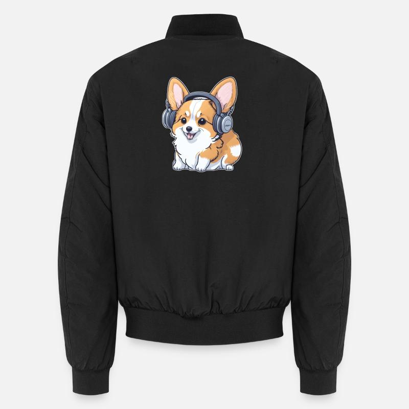 Corgi mit Kopfhörer Unisex Bomberjacke