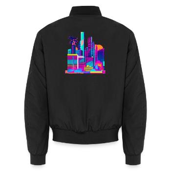 80s Skyline - Unisex Bomber Jacket - black - Back - AI Model Male 185 light (185cm)