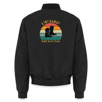 Perfect gift: "Linedance is my Happy Place" - Unisex Bomber Jacket - black - Back - AI Model Male 185 light (185cm)