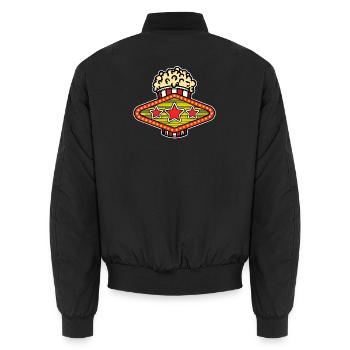 Movies, Popcorn, Theater, Movie Night, Filmabend, Kino - Unisex Bomber Jacket - black - Back - AI Model Male 185 light (185cm)