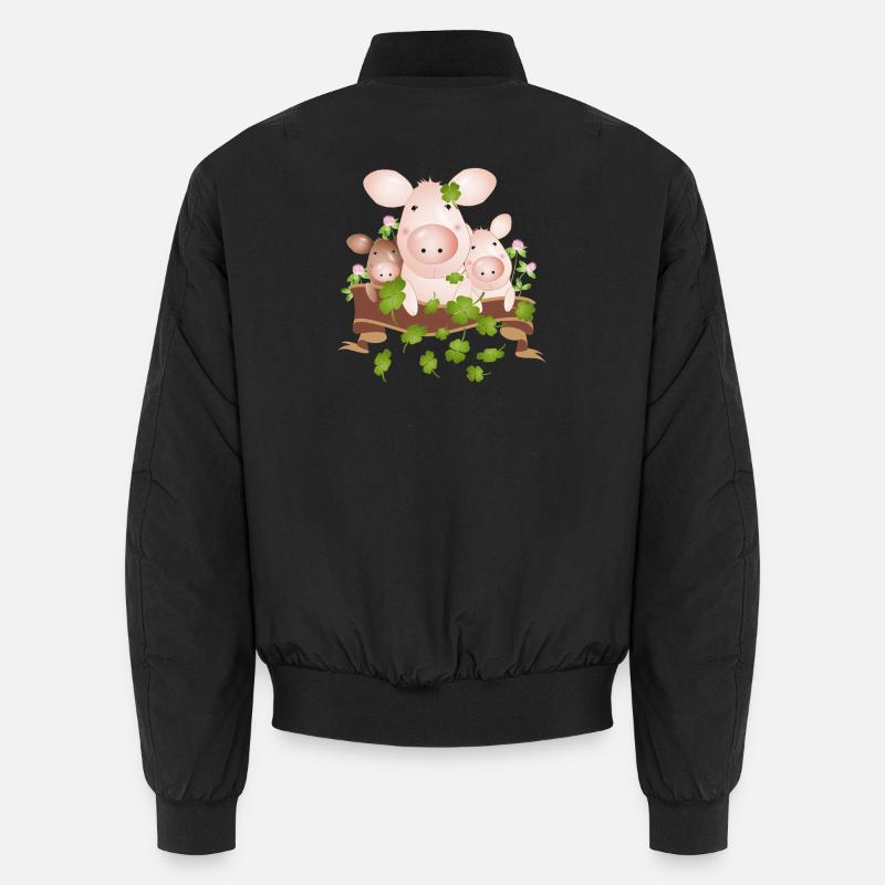 drei Glücksschweine mit vierblättrigen Kleeblätter - Unisex Bomberjacke - Schwarz