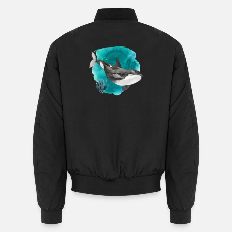 Orca Watercolor – Deep Ocean Art Print Unisex Bomber Jacket