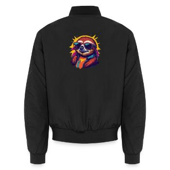 Retro Sloth - Unisex Bomber Jacket - black - Back - AI Model Male 185 light (185cm)