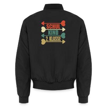 SCHULKIND 2. KLASSE RETRO GRUNDSCHULE - Unisex Bomberjacke - Schwarz - Hinten - AI Model Male 185 light (185cm)
