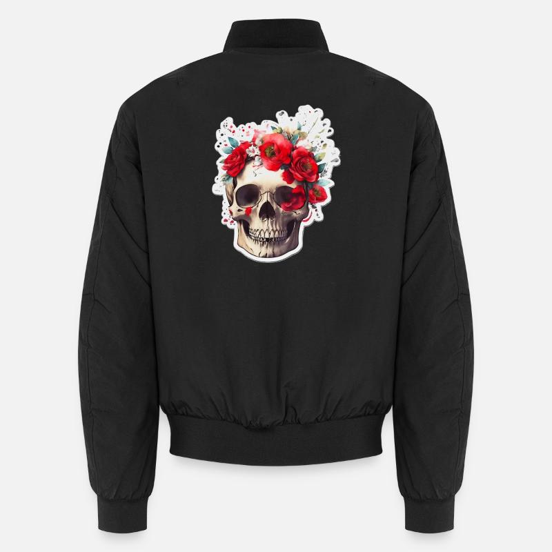 Skull with red flowers Unisex Bomber Jacket