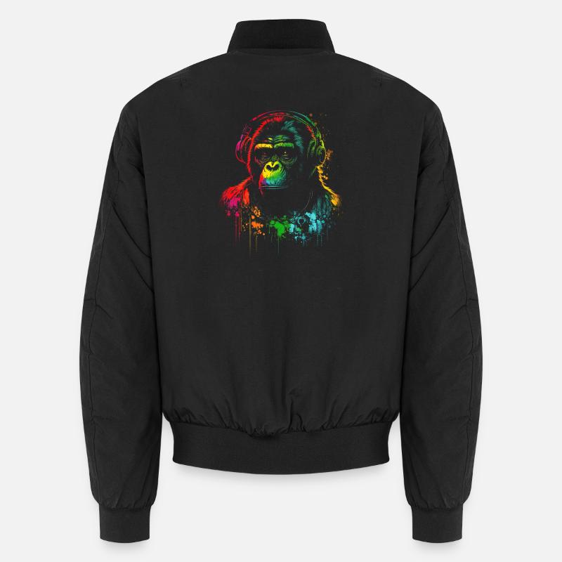Regenbogen Gorilla Kopfhörer - Unisex Bomberjacke - Schwarz