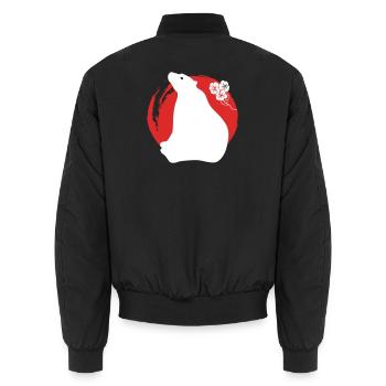 Bear Silhouette Japanese - Unisex Bomber Jacket - black - Back - AI Model Male 185 light (185cm)